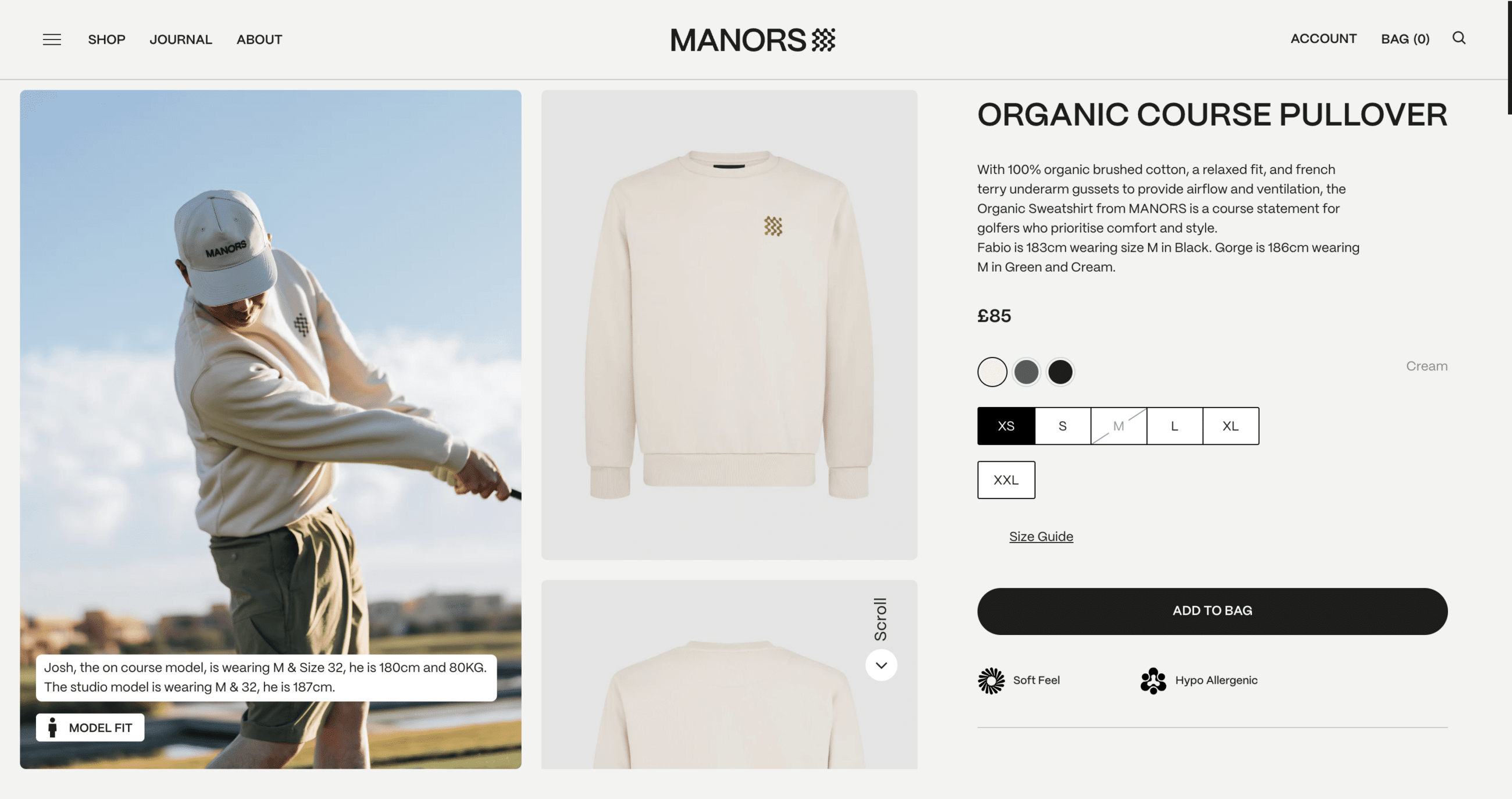 page produit e-commerce guide des tailles - Manors