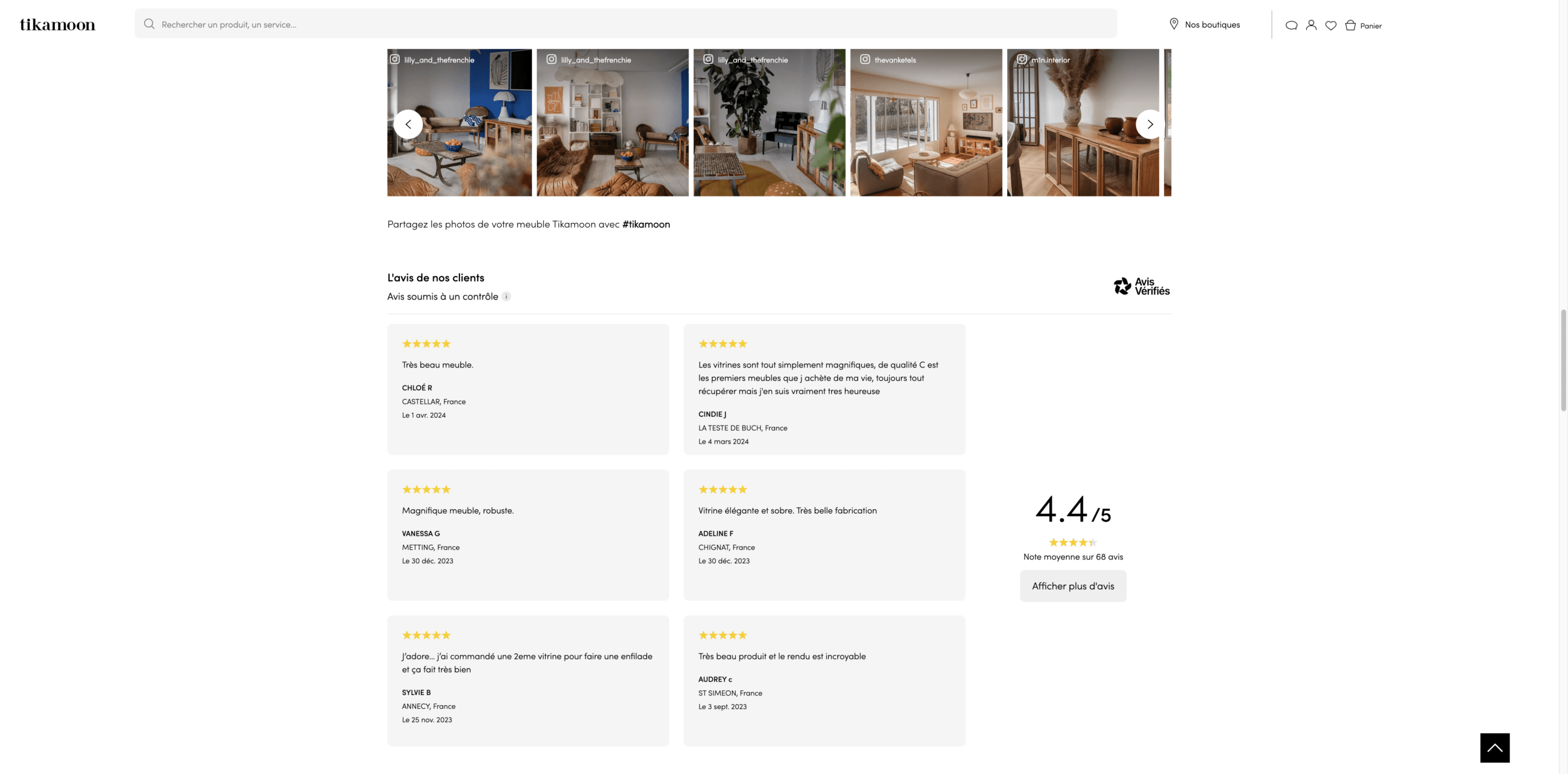 Page produit e-commerce avis clients